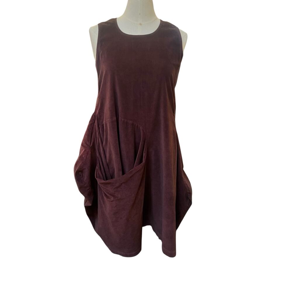 Burgundy Velvet Shift Dress Size XL 98% Cotton Sleeveless Oversized Pockets Cozy
